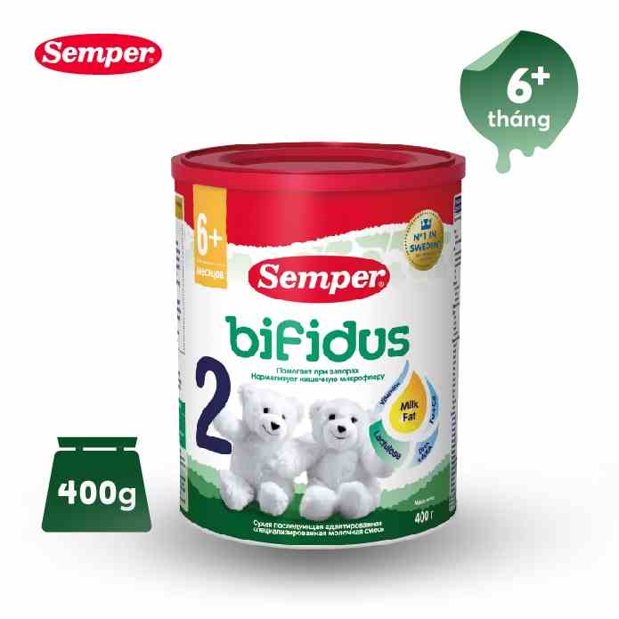 Sữa bột cải thiện tiêu hóa,giúp bé tăng cân,phát triển trí não Semper Bifidus số 2 400g cho bé từ 6 tháng tuổi