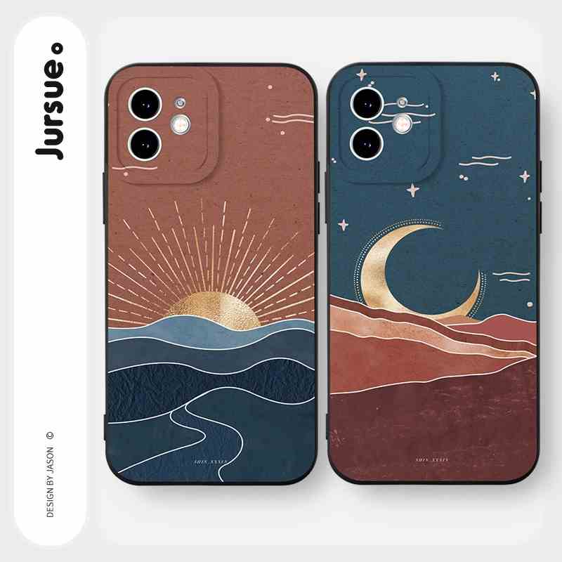 Ốp lưng JURSUE mềm hình cặp đôi dễ thương đẹp đen Cho iPhone 14 13 12 11 Pro Max SE 2020 X XR XS 8 7 ip 6S 6 Plus Y2373