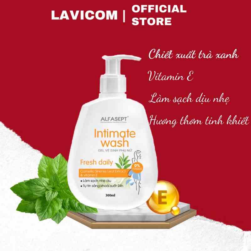 Dung dịch vệ sinh nữ ALFASEPT Intimate wash 300ml - Fresh Daily Chiết xuất trà xanh, dịu nhẹ tươi mát