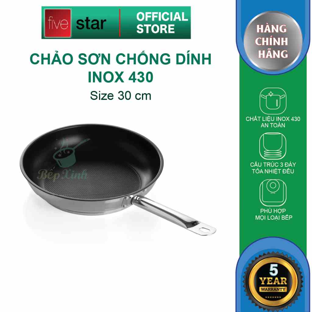 [Mã BMLTA35 giảm đến 35K đơn 99K] Chảo chống dính đáy từ cao cấp Fivestar Standard 30cm inox 430