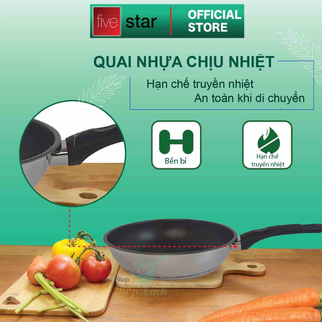 [Mã BMLTA35 giảm đến 35K đơn 99K] Chảo chống dính 3 đáy inox 430 Fivestar Standard bếp từ (20cm)