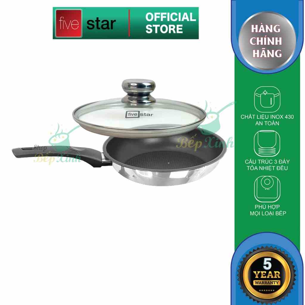 Chảo chống dính 3 đáy inox 430 Fivestar Standard -dùng được bếp từ- bh 5 năm(16cm/20cm/22cm/24cm/26cm/28cm/30cm/32cm)