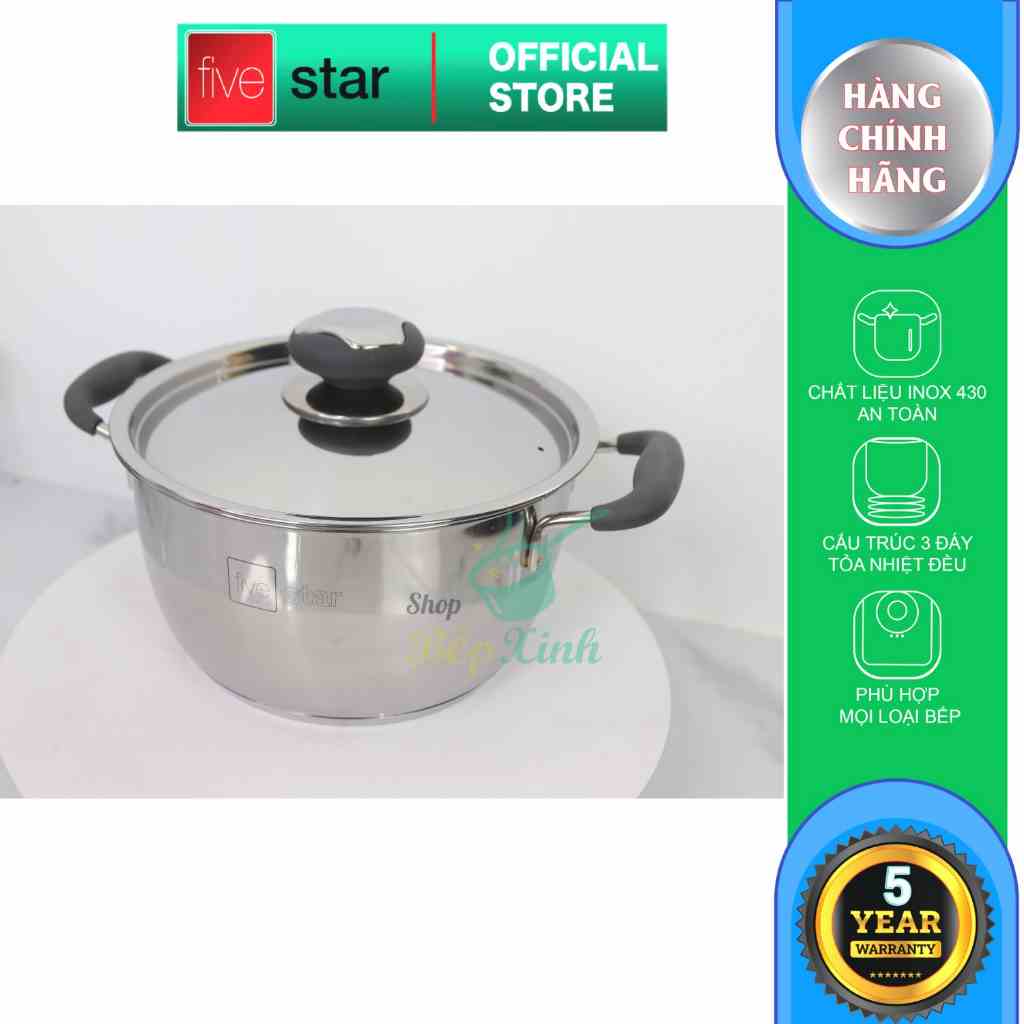 [Mã BMLTB35 giảm đến 35K đơn 99K] Nồi 3 đáy inox 430 Thân Cool Fivestar Standard quai silicon chống nóng nắp inox (20cm)