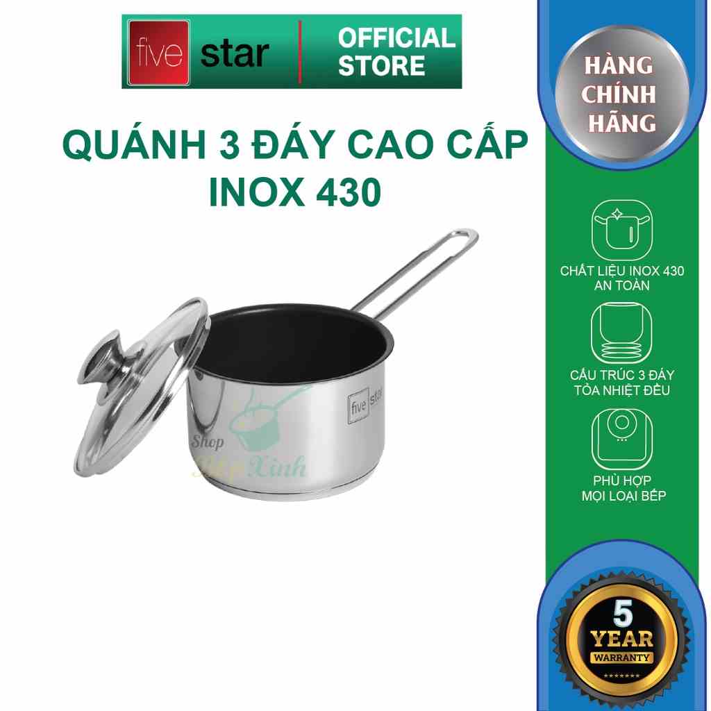 [Mã BMLTA35 giảm đến 35K đơn 99K] Quánh 3 đáy inox 430 Fivestar Standard nắp kính bếp từ ( 12cm/14cm/16cm )