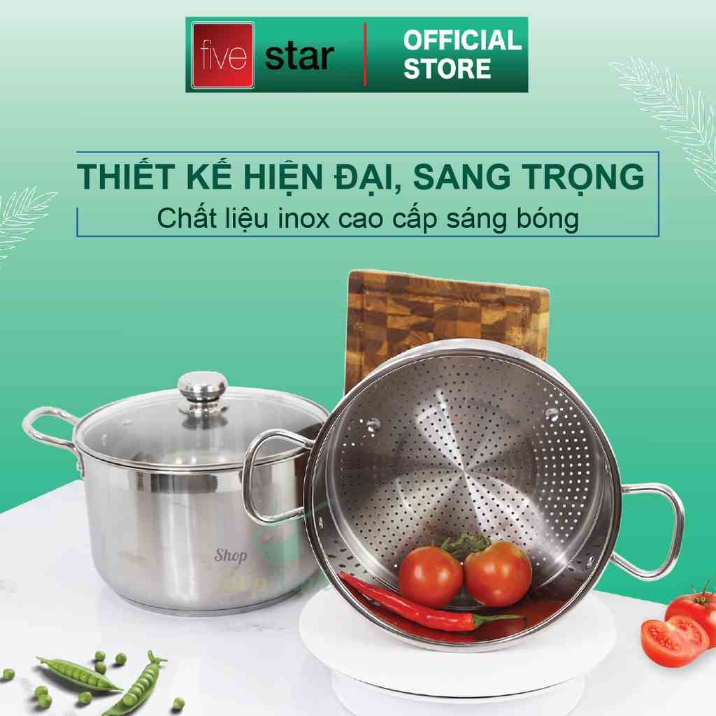 Bộ xửng hấp FiveStar Standard inox 430 nắp kính ( 30CM ) , 3 đáy dùng tốt bếp từ , hồng ngoại , gas