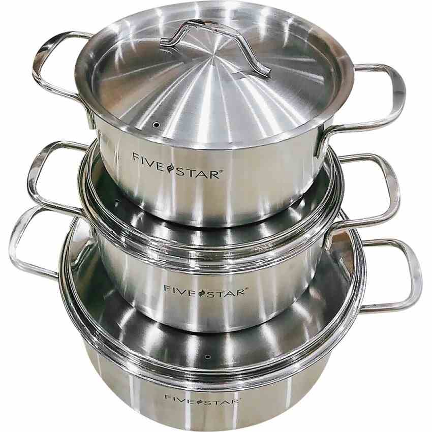 Bộ nồi 1 đáy inox 430 Fivestar standard bếp từ nắp inox ( 1 nồi 16cm x 1 nồi 18cm x 1 nồi 24cm )