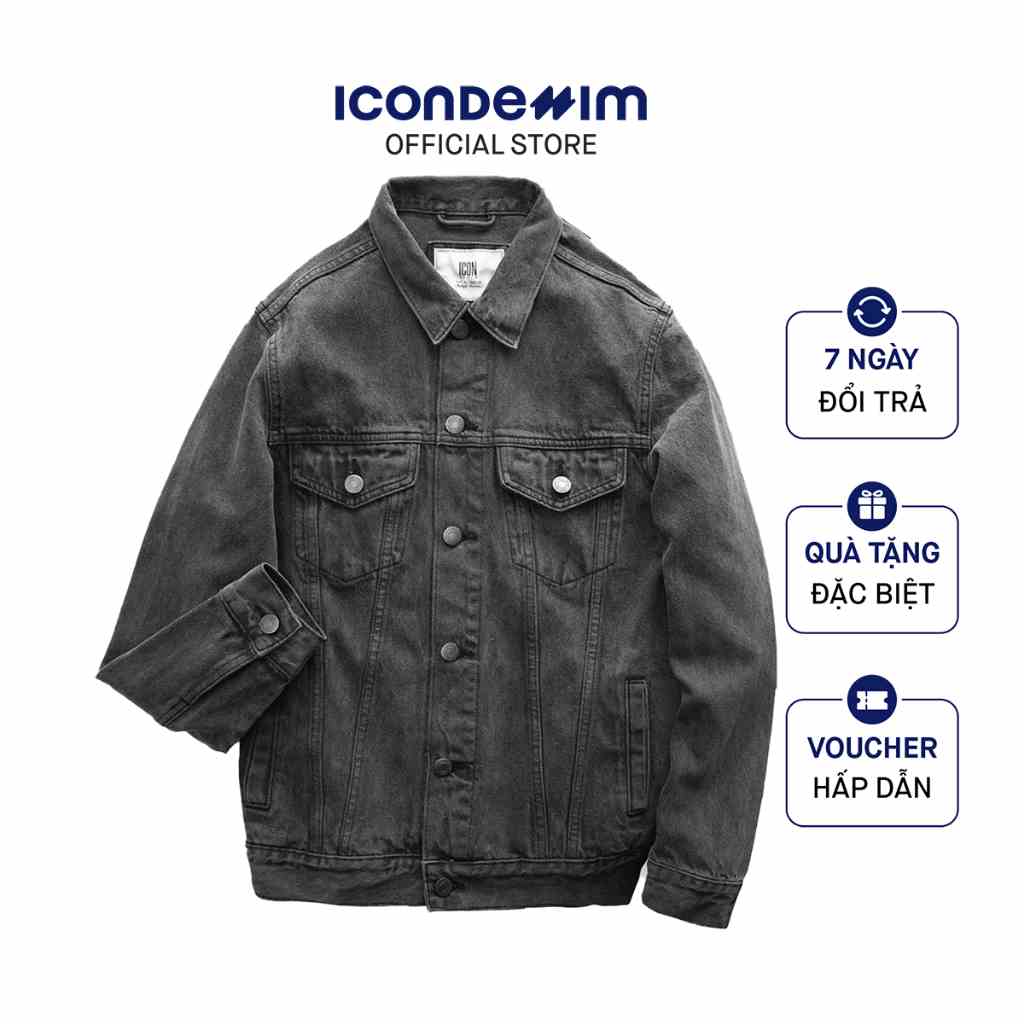 Áo Khoác Jean Nam ICONDENIM Xám Wash Chất liệu Jean Dày Dặn Thời Trang Có Túi Trong AKID0048