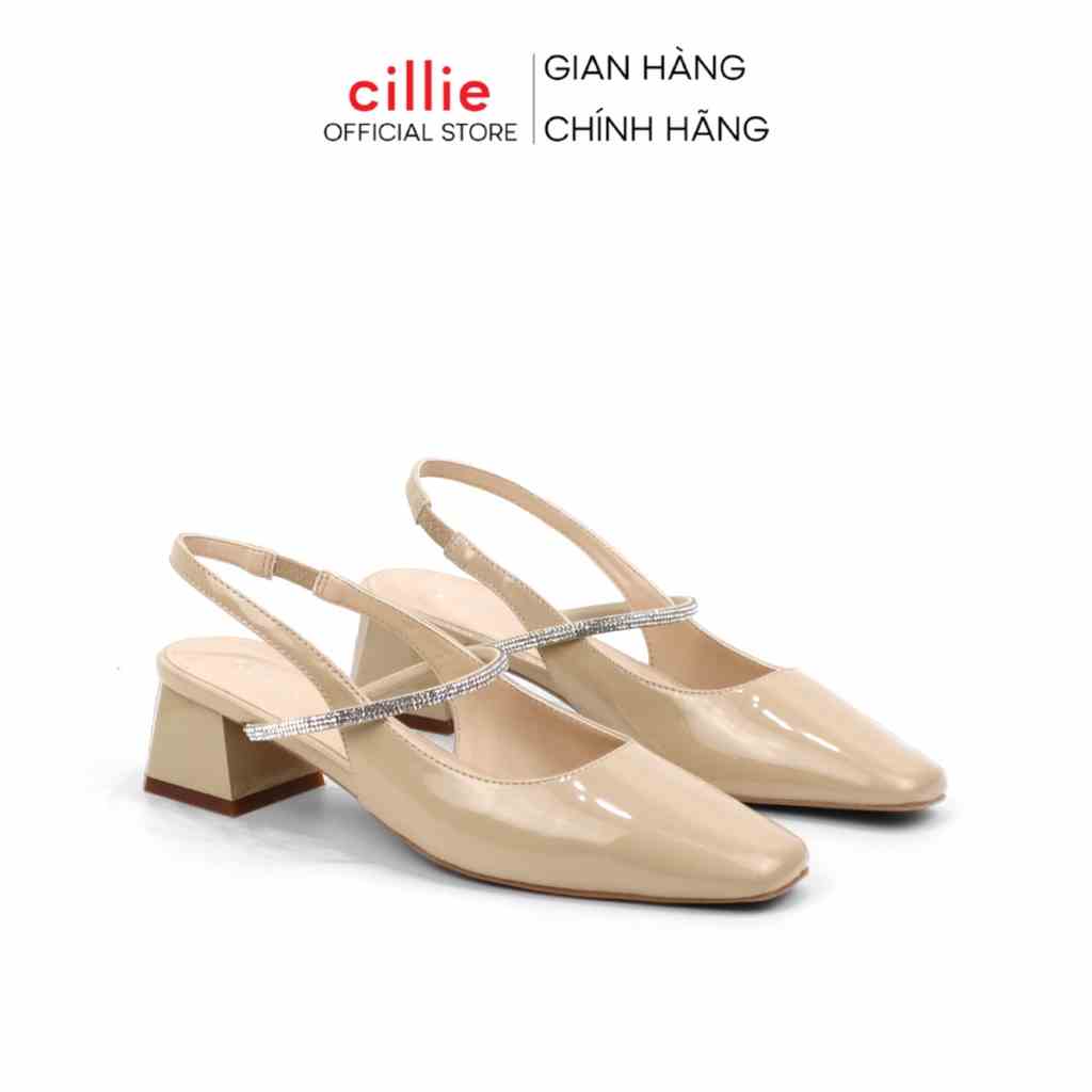 Giày sandal cao gót nữ bít mũi hở hậu quai ngang mảnh đính đá tiểu thư nhẹ nhàng đi chơi đi làm Cillie 1165