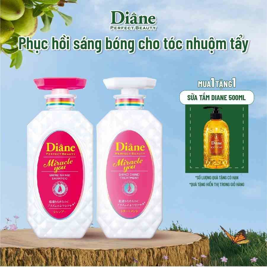 Combo Dầu gội xả phục hồi sáng bóng dành cho tóc nhuộm tẩy Diane Miracle You Shine Shine Shampoo & Treatment 450ml