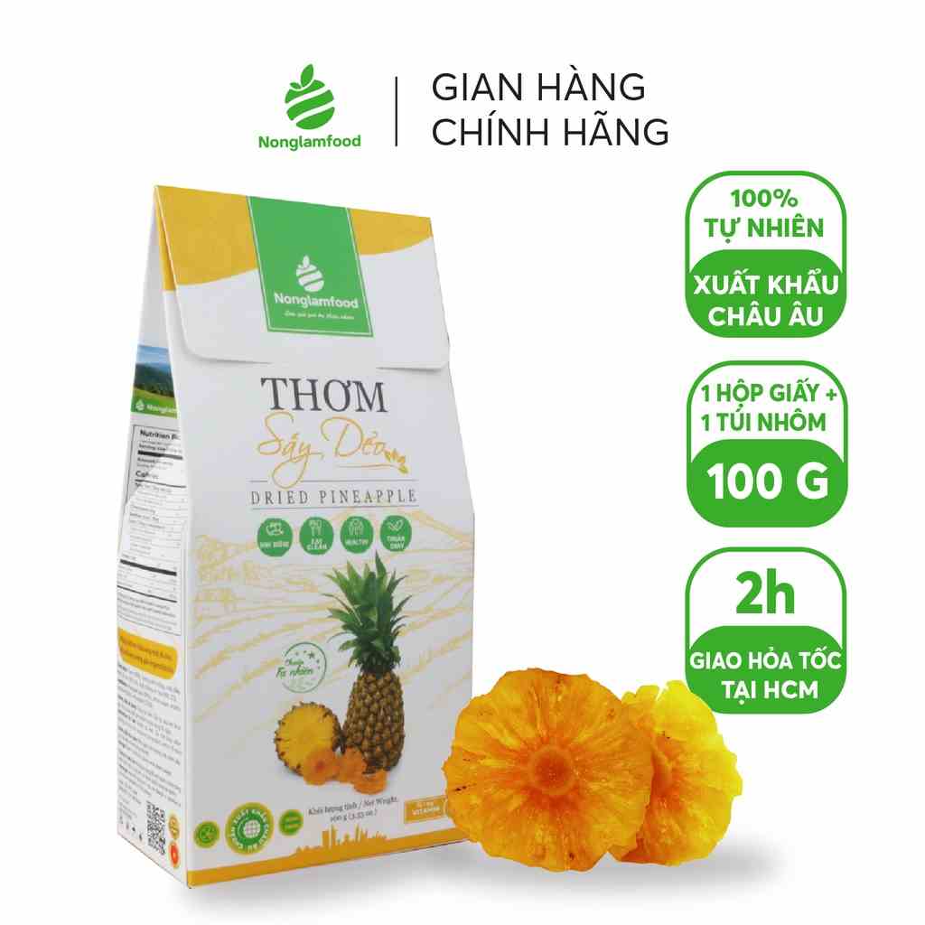 Thơm sấy dẻo ít đường thượng hạng Nonglamfood hộp100g | Ăn vặt tốt cho sức khỏe | Healthy Snack