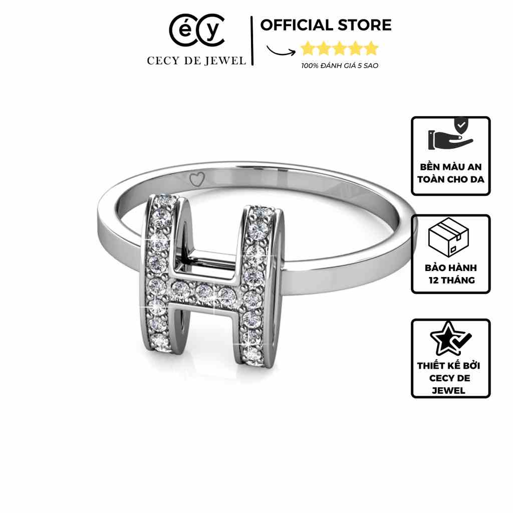 [Mã BMLTB200 giảm đến 100K đơn 499K] Nhẫn bạc ý 925 chữ H pha lê Swarovski 11161