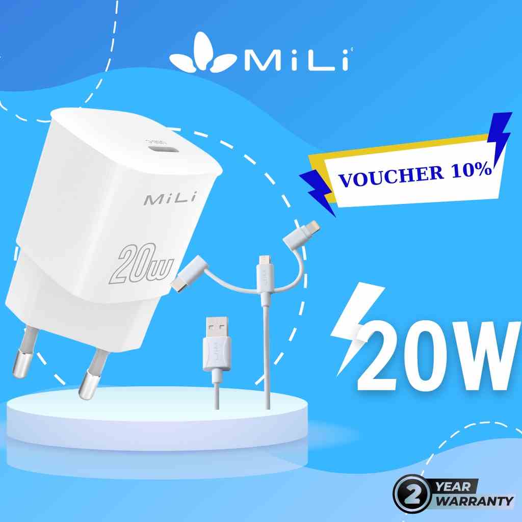 [Mã BMLTB35 giảm đến 35K đơn 99K] Combo sạc nhanh MILI PD 20W - HC-H26 và Cáp 3 trong 1 MiLi - HI-L31