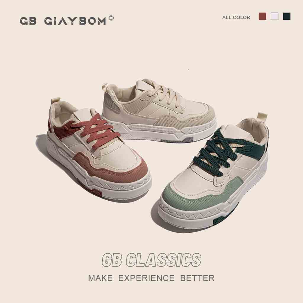 Giày Sneaker Đế Cao Nữ Thể Thao Da Mềm Êm Màu Trắng Xanh Hồng Thời Trang Mới Nhất GiayBOM GB CLassics B2027