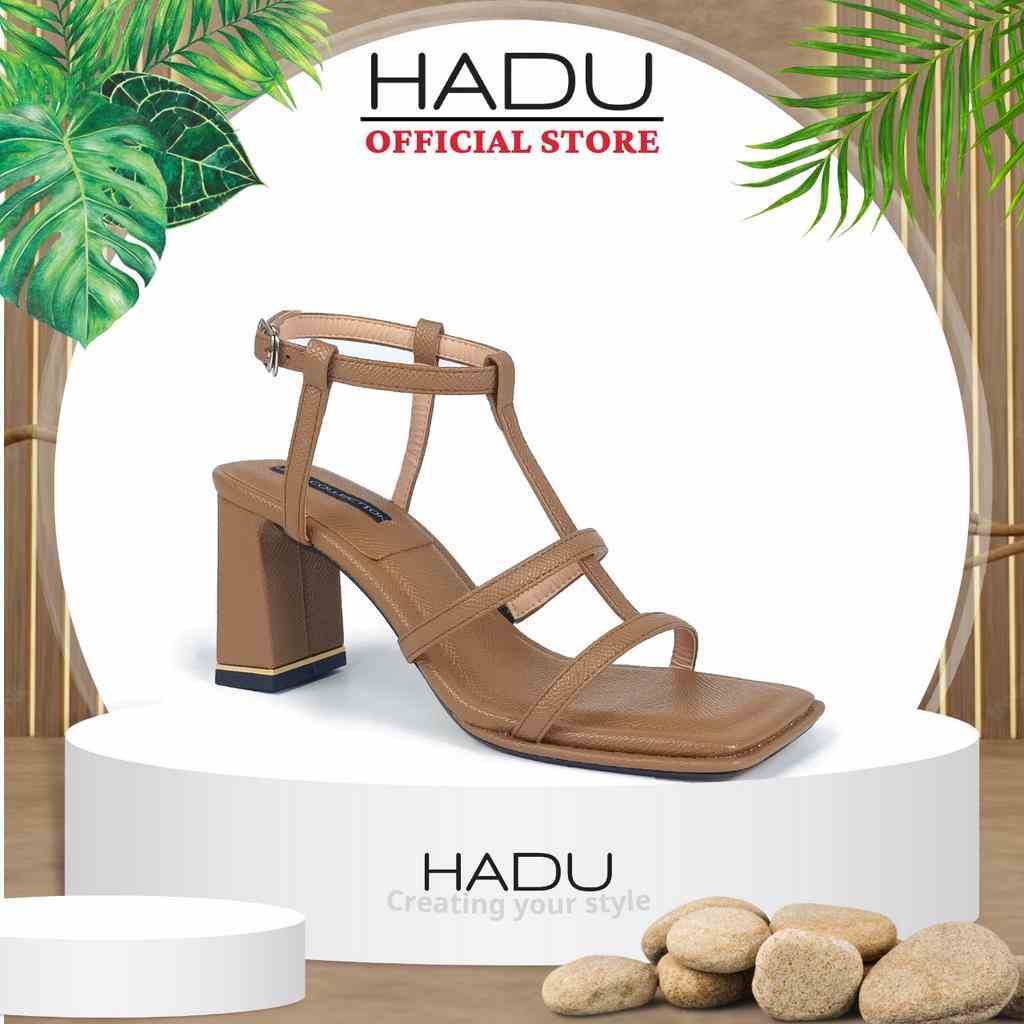 Giày Sandal Cao Gót Đế Vuông 7P Quai Ngang 3 Dây DAVANS HADU M595 Da Vân Siêu Bền, BH 24 Tháng