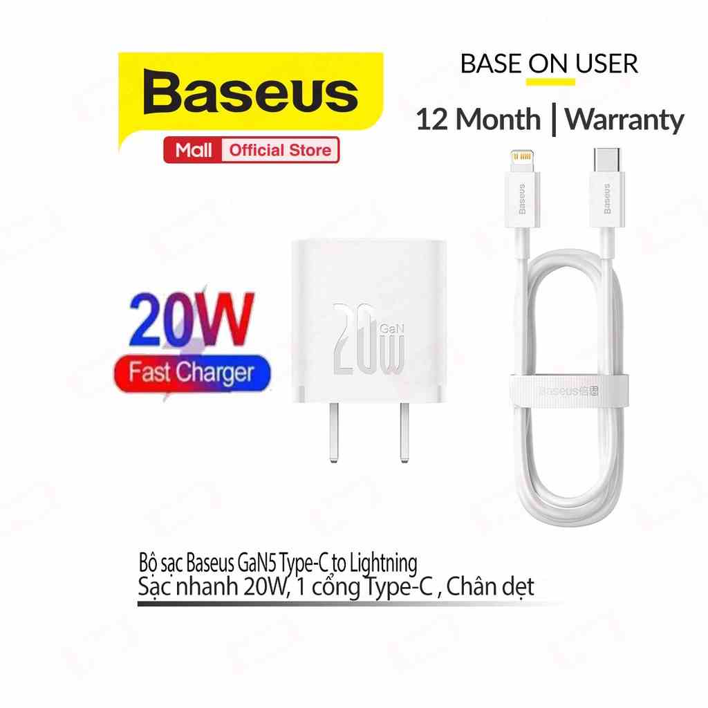 Bộ Sạc Nhanh 20W Baseus GaN5 Fast Charger 1C cho iPhone/Samsung(PD/ QC Multi Quick Charge Support, Smart Protect)(TRẮNG)