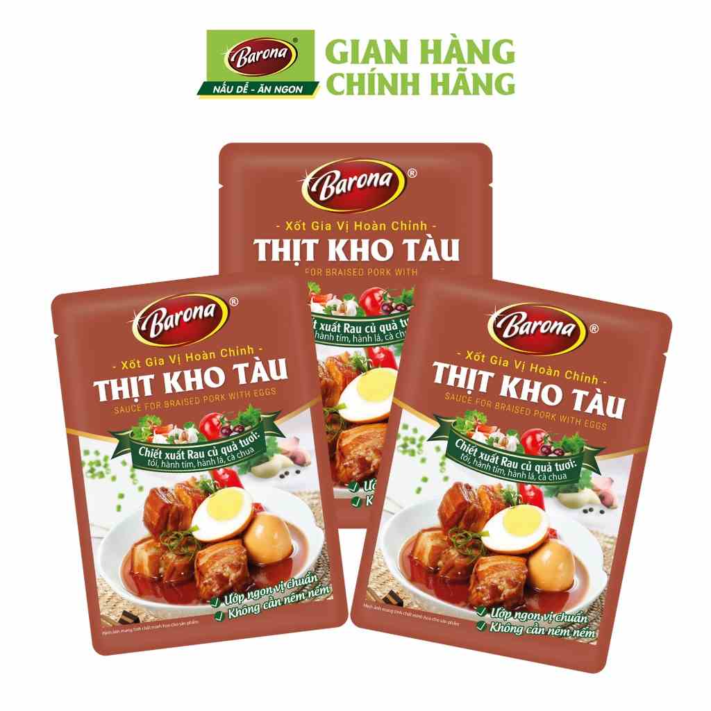 Combo 3 Gói Gia Vị Thịt Kho Tàu Barona 80g ướp ngon chuẩn vị không cần nêm nếm