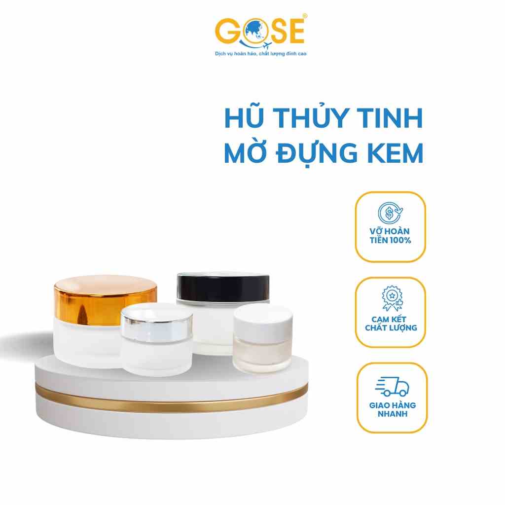 [Mã BMLTB35 giảm đến 35K đơn 99K] Hũ thủy tinh đựng kem GOSE thân mờ bộ chiết mỹ phẩm nắp đen/trắng/vàng/bạc có đệm lót