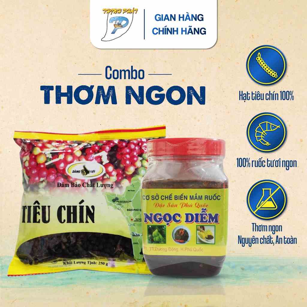 [Mã BMLTA35 giảm đến 35K đơn 99K] Combo thơm ngon tiêu khô 250gr+ mắm ruốc đặc sản Phú Quốc Thịnh Phát