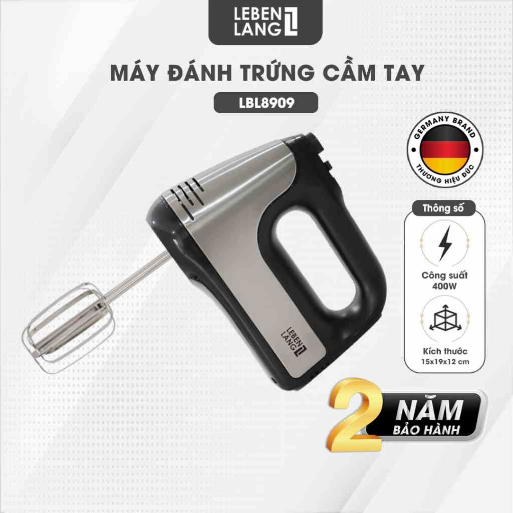 Máy đánh trứng Lebenlang LBL8908, trộn bột cầm tay 5 tốc độ, công suất lớn 400W, bảo hành 2 năm - hàng chính hãng