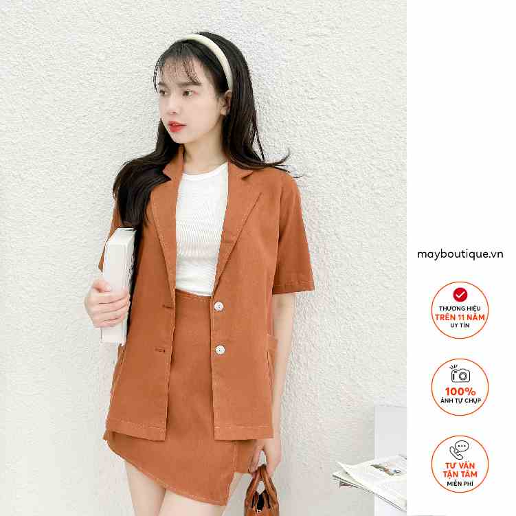 Áo khoác Vest Blazer nữ CỘC TAY  May Boutique Blazer linen cộc tay form rộng chất dày dặn KBL21D_105.022