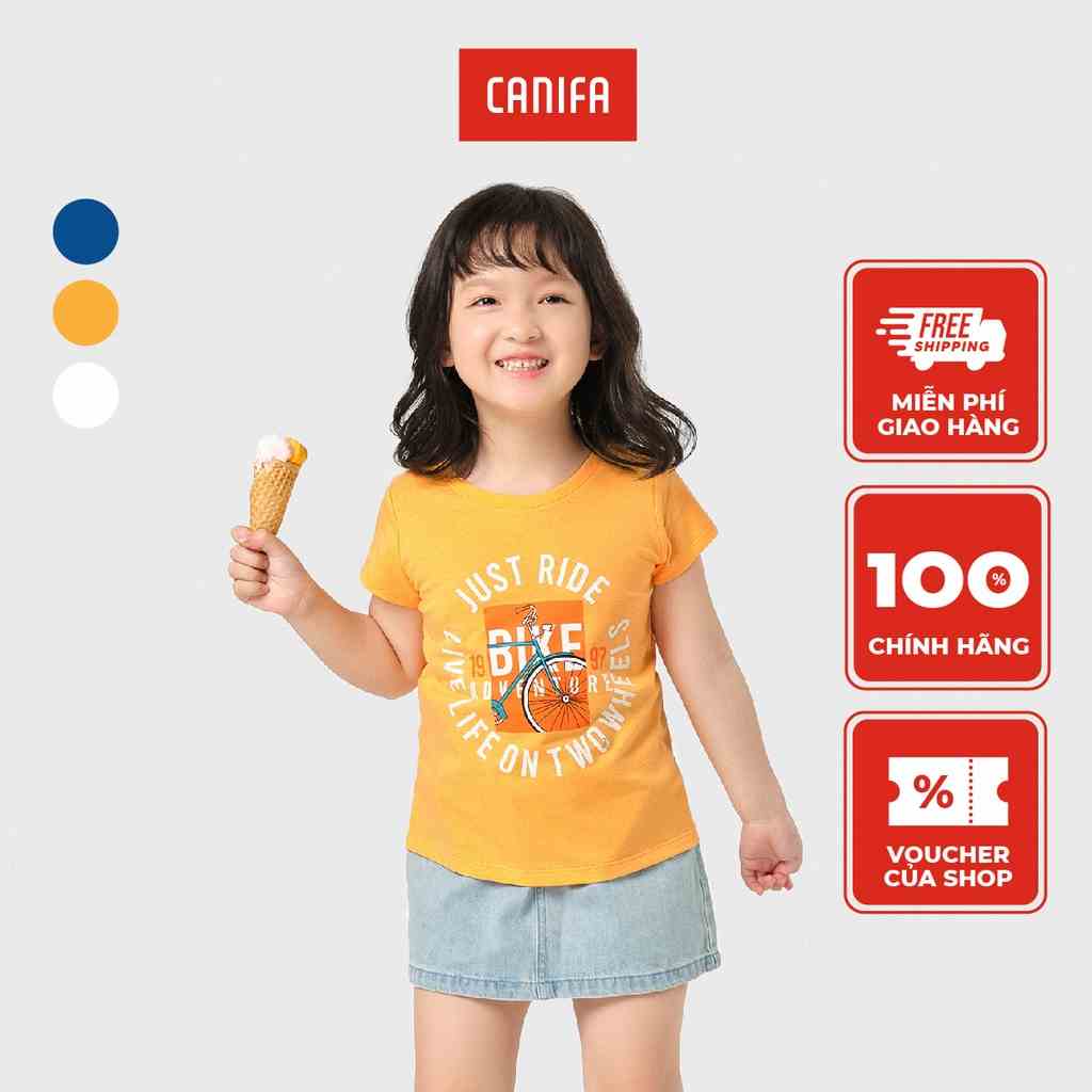 Áo phông bé gái CANIFA 100% cotton cổ tròn tra bo, tay cộc 1TS23S004