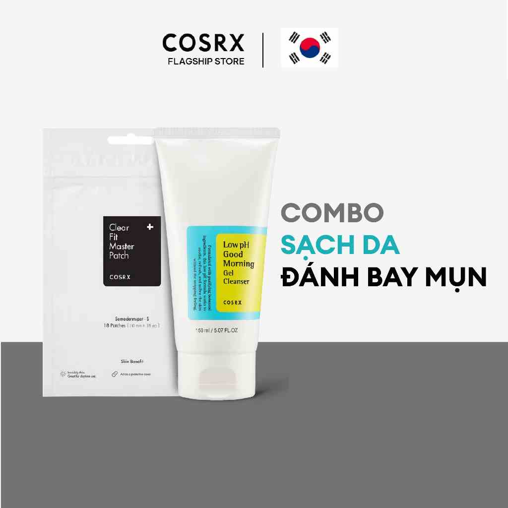 Combo Miếng dán mụn COSRX Clear Fit Master Patch + Gel Rửa Mặt Tràm Trà COSRX Low pH Good Morning Gel Cleanser