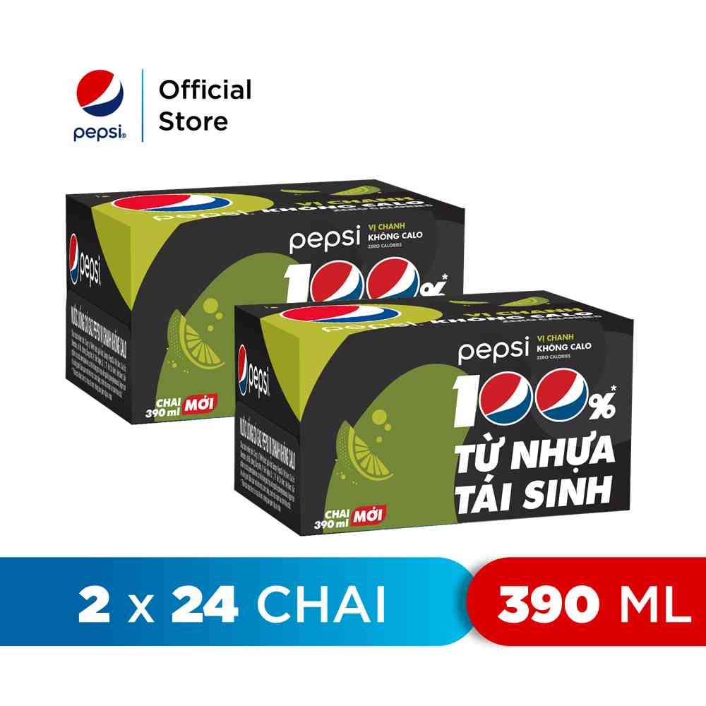 [HỎA TỐC-HN&HCM]Combo 2 Thùng 24 Chai Nước Ngọt Có Gaz Pepsi Vị Chanh Không Calo (390ml /chai)