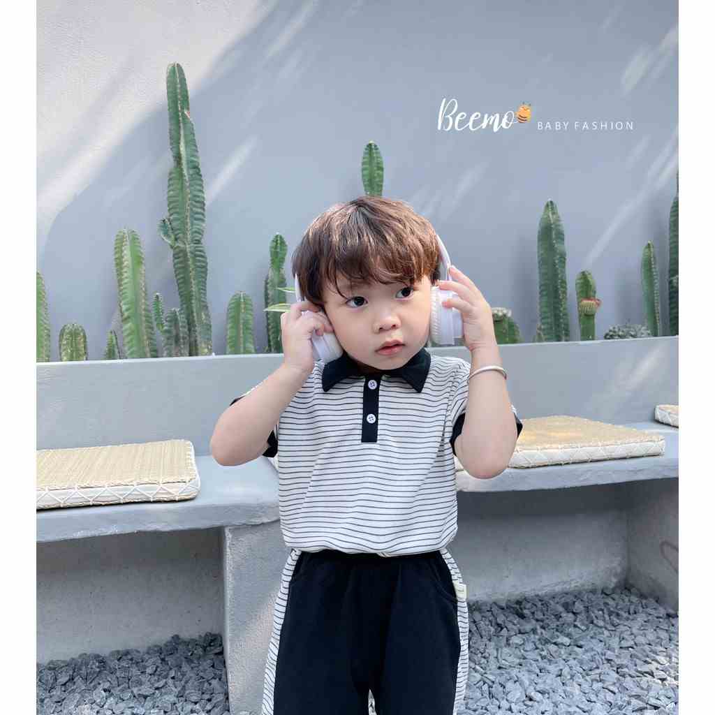 Bộ kẻ Polo cho bé trai Beemo,Chất liệu cotton co giãn, thấm hút mồ hôi,Bộ mặc đi chơi đi học đều đẹp B329