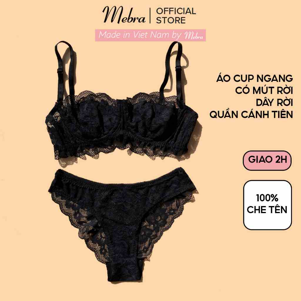 EMILY | Set Đồ Lót Ren Đen Cup Ngang Có Gọng Tặng kèm Mút Mỏng Nâng Ngực Gợi Cảm Mát Mẻ Sáng Da Mebra