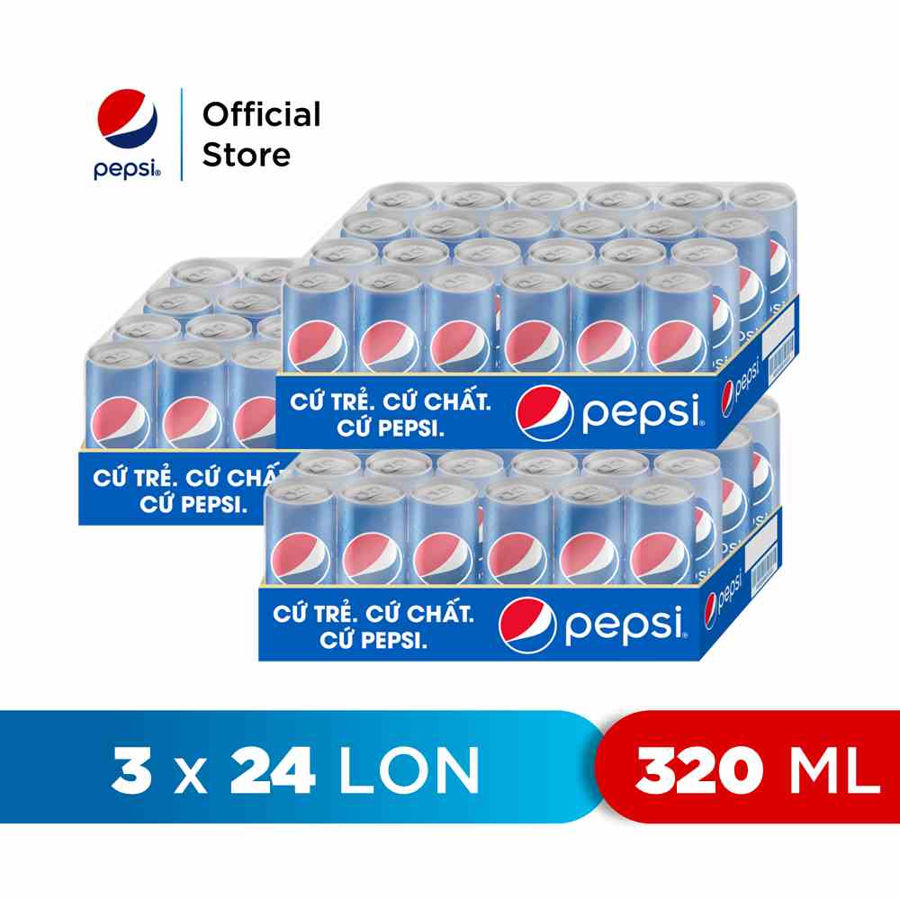 [HỎA TỐC-HCM&HN]Combo 3 Thùng 24 Lon Nước Ngọt Có Gaz Pepsi (320ml/lon)