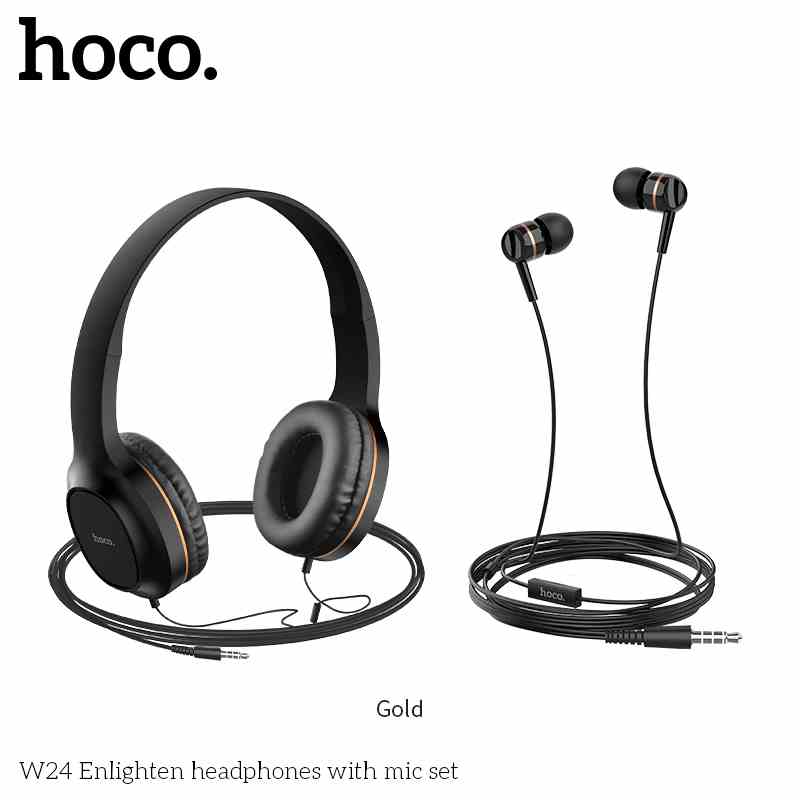 Combo/ Bộ 2 tai nghe, Headphones & Earphones - Hoco W24 - Màu đen, viền vàng