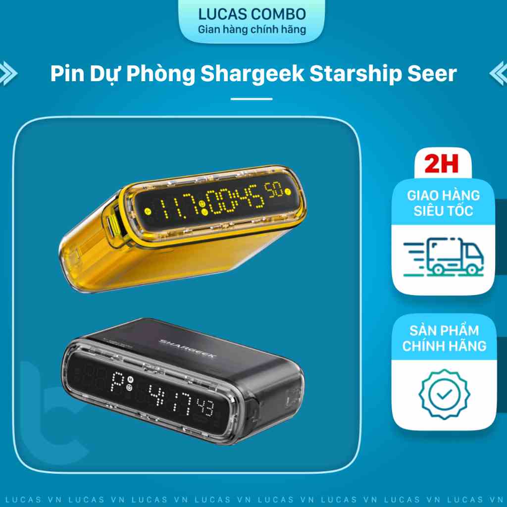 Pin Dự Phòng Shargeek Starship Seer 10.000mAh Sạc Nhanh 35W, Tích Hợp Đồng Hồ/ Báo thức - Tặng Kèm Dây Sạc