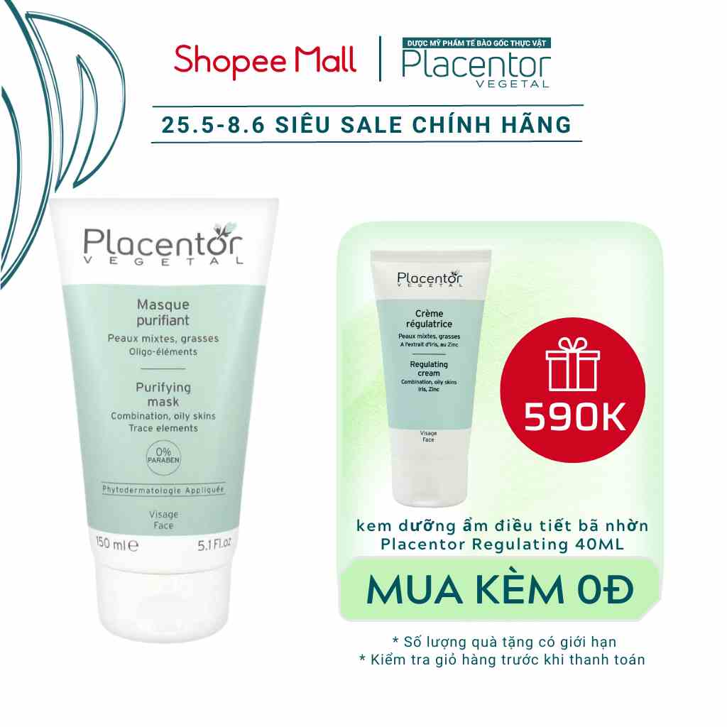 [Mã BMLTA35 giảm đến 35K đơn 99K] Mặt nạ đất sét xanh Placentor Purifying Mask 150ml