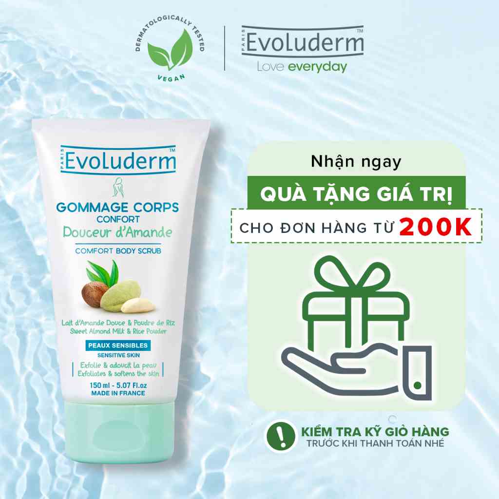 Tẩy tế bào chết toàn thân chiết xuất hạnh nhân ngọt Evoluderm giúp loại bỏ tế bào chết và mịn da 150ml