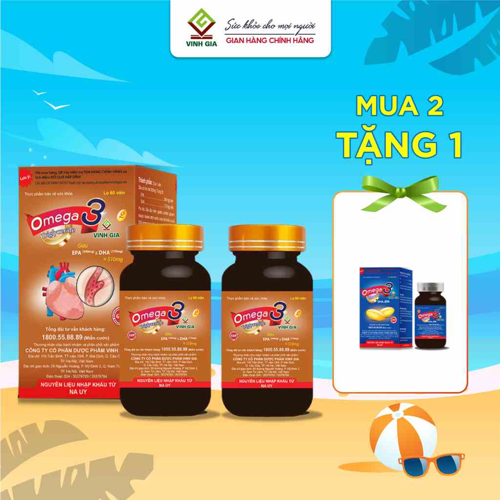 [Combo 2 Tặng 1 Omega3] Omega 3 VINH GIA 2 Hỗ Trợ Tim Mạch Giàu EPA, DHA Tăng Cường Sức Khoẻ Hiệu Quả - Hộp 60 Viên