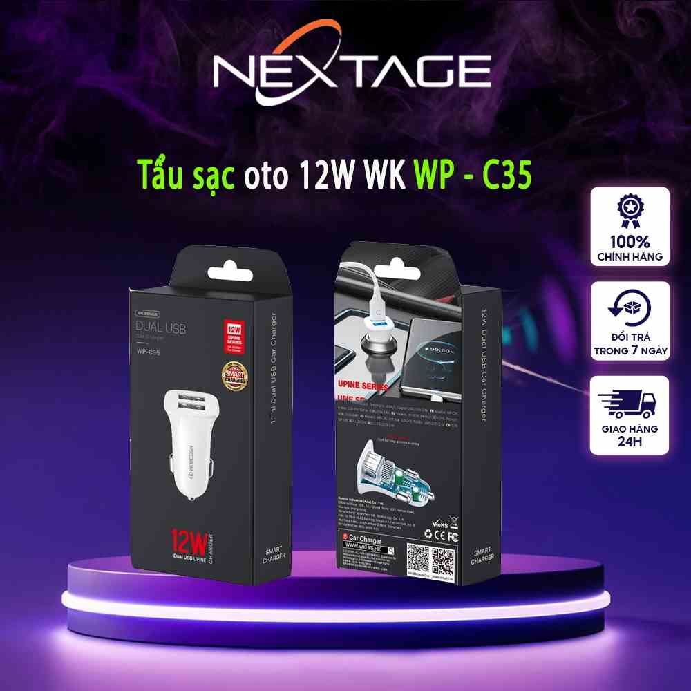 Tẩu Sạc Oto 12W WK WP-C35 Tích Hợp 2 Cổng USB  - Chính Hãng NEXTAGE