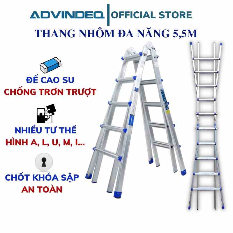 Thang Nhôm 5,5m nhập khẩu 4 Đoạn ADVINDEQ AML45 Gấp Và Rút Đa Năng - Biến đổi nhiều tư thế - Bảo hành toàn quốc