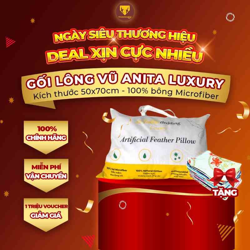 [Mã BMLTB35 giảm đến 35K đơn 99K] [Tặng vỏ gối] Gối Lông Vũ Anita Luxury chất lượng khách sạn 5 sao - Kích thước 50x70cm