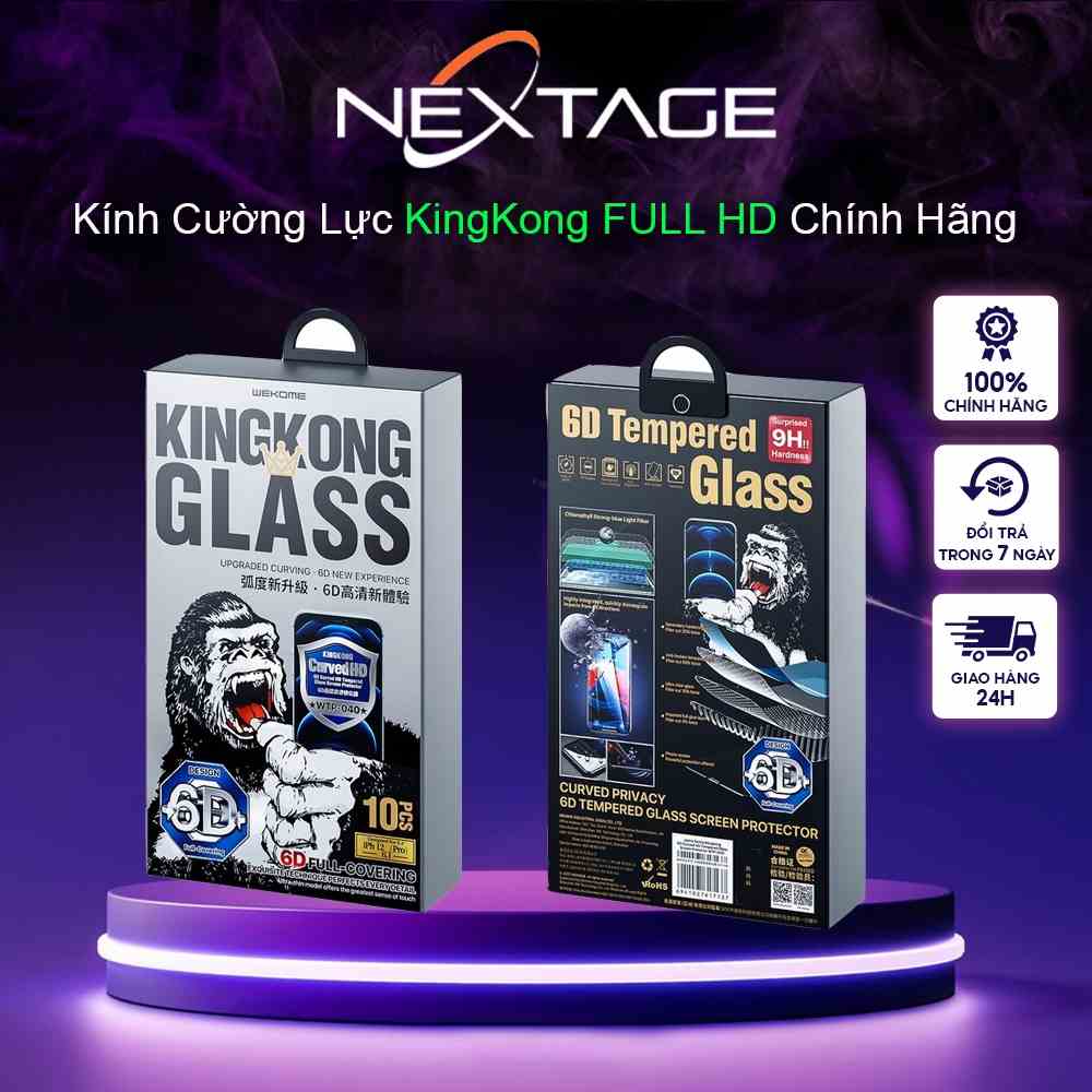 [FULL HD] Kính Cường Lực KingKong WEKOME Chính Hãng Full MÀN Chống Vỡ Viền Cho iP - Chính Hãng NEXTAGE