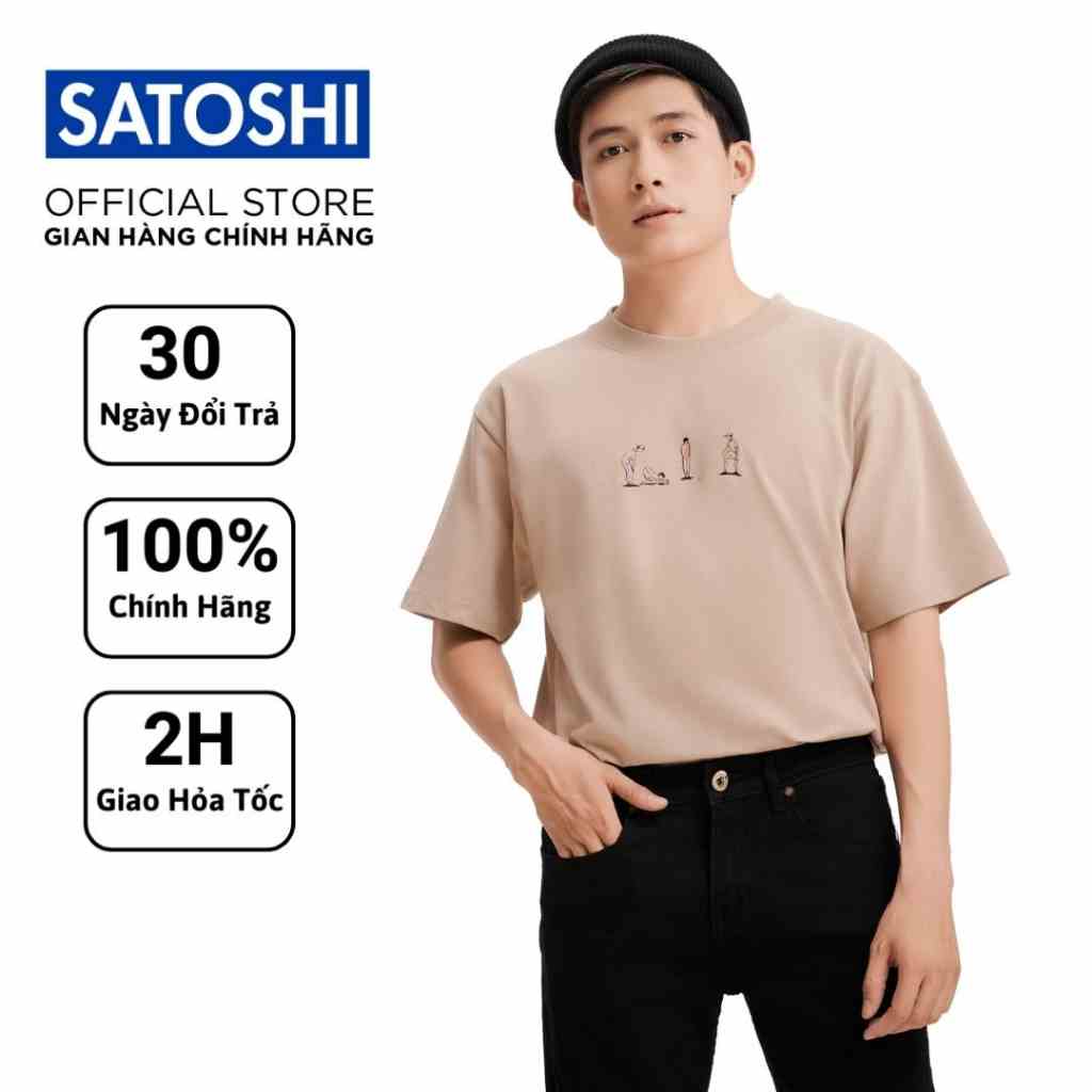 Áo thun nam Satoshi SATS109 tay ngắn, cổ tròn hoạ tiết in đơn giản chất vải cotton thoáng mát