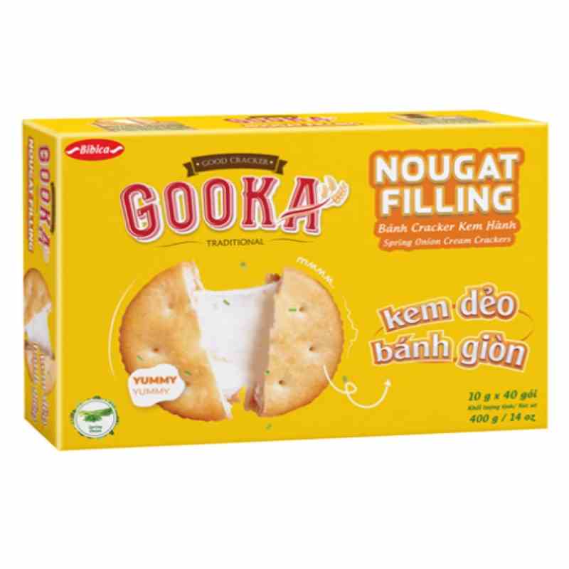 [Mã BMLTB35 giảm đến 35K đơn 99K] Bánh Gooka cracker Nougat Filling Hành HG 400g-Bibica kèm túi giấy