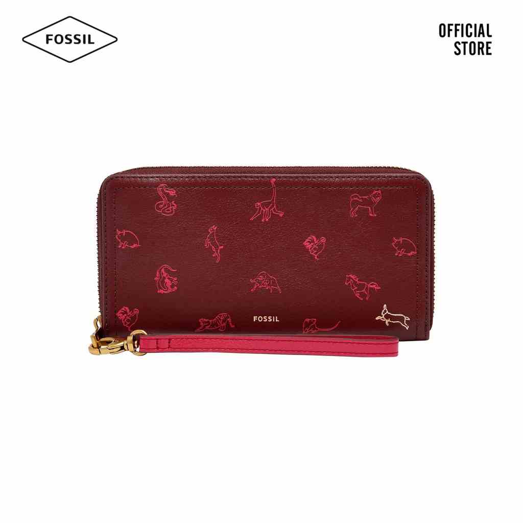 [Mã BMLTA35 giảm đến 35K đơn 99K] Ví da nữ Fossil Logan Clutch SL8249627 khoá kéo - màu đỏ