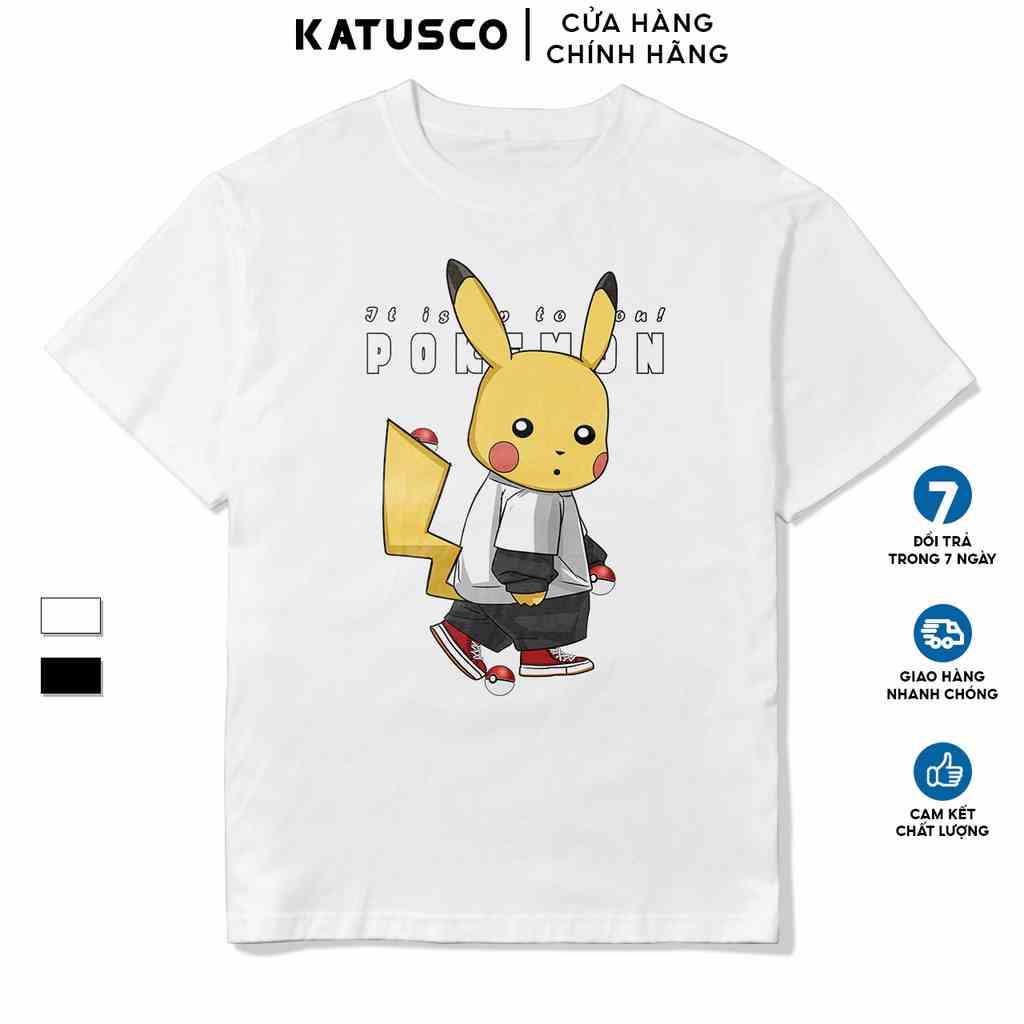 Áo Thun Nam Cổ Tròn KATUSCO In Hình Pokemon A2297, Cotton 100% 2 Chiều, Phom Rộng Từ 50-80Kg