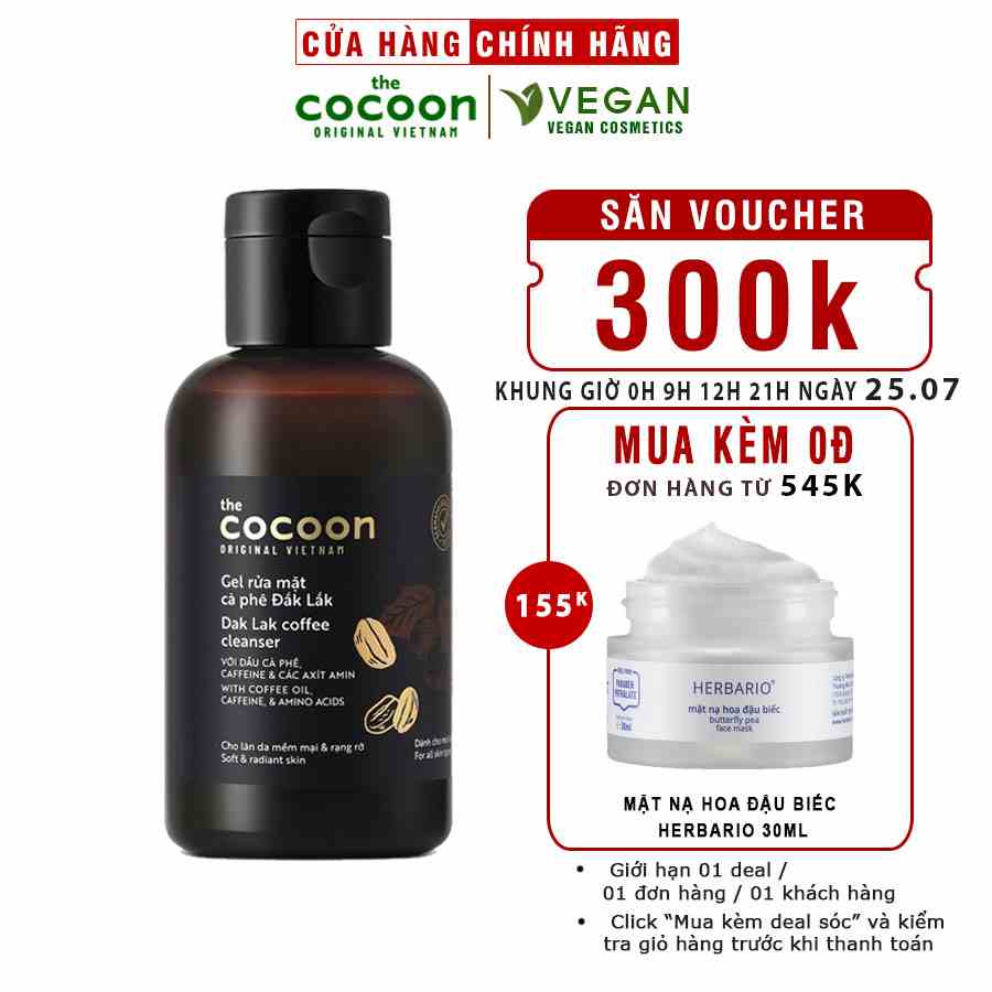 Gel rửa mặt cà phê Đắk Lắk Cocoon cho làn da tươi mới và rạng rỡ 140ml thuần chay