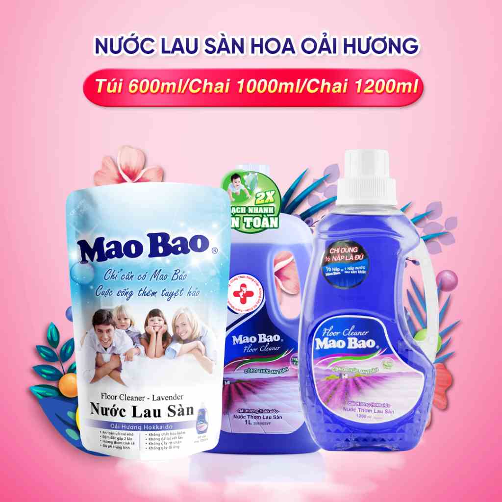 Nước lau sàn Mao Bao Hương Hoa Oải Hương dịu nhẹ, không gây rít chân, sạch nhanh sáng bóng, an toàn cho da bé