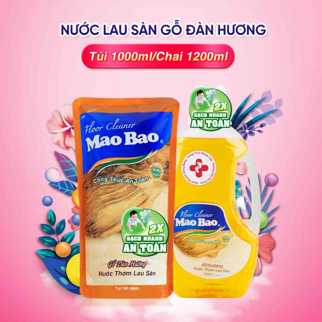 Nước lau sàn Mao Bao Hương gỗ đàn hương diệt khuẩn không gây rít chân, sạch nhanh sáng bóng, an toàn cho da bé