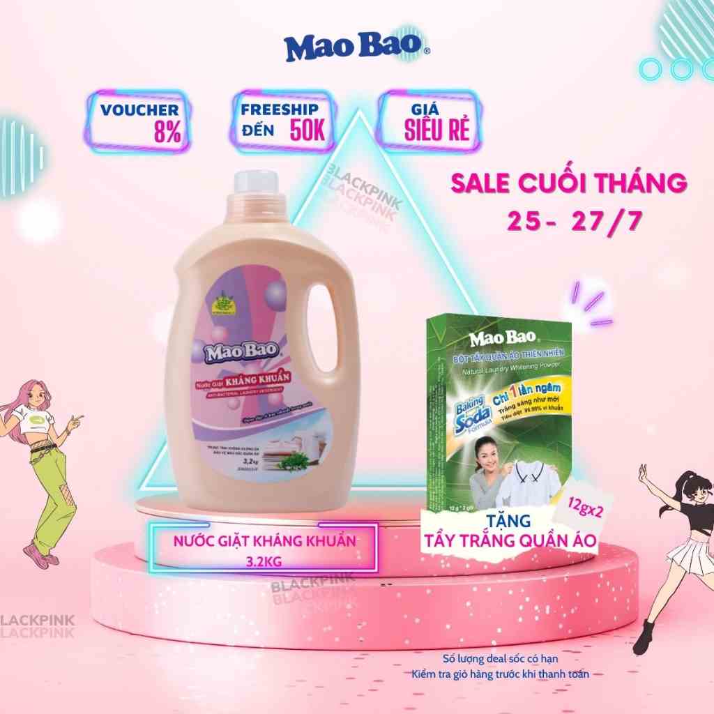 Nước Giặt Quần Áo Kháng Khuẩn Mao Bao chai 3.2kg hương hoa bách lý khử mùi, nấm mốc, dành cho da nhạy cảm