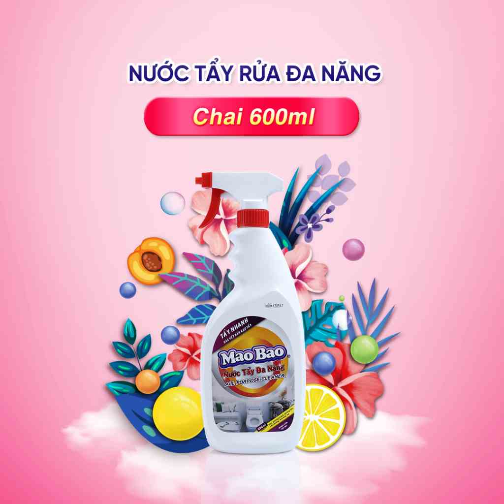 Nước Tẩy Đa Năng Mao Bao 600ml tẩy nhà bếp, tẩy vết ố, tẩy dầu mỡ, gỉ sét trên mặt kính, gạch men, mùi thơm tươi mát