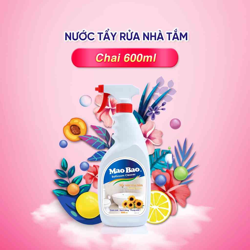 Nước Tẩy Rửa Nhà Tắm Mao Bao 600ml tẩy sạch vết bẩn, cặn canxi, ố vàng trên bồn sứ, kính, vật dụng inox