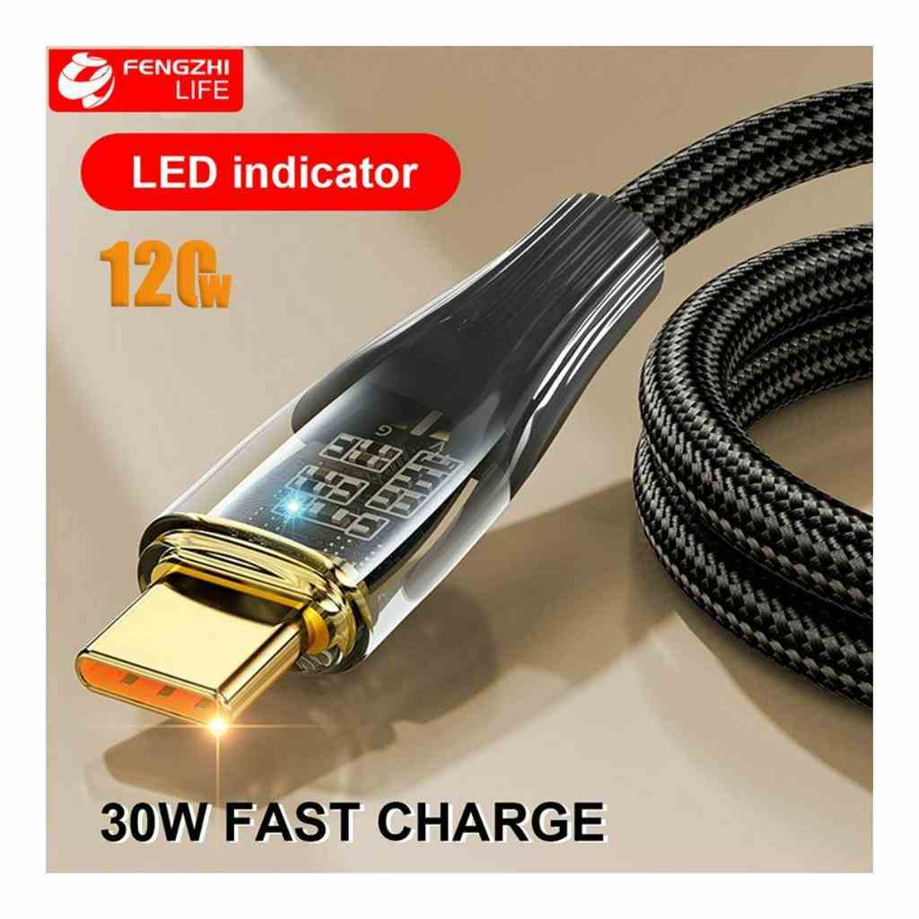 Dây sạc trong suốt FengZhi TS31 có đèn led chân sạc USB  khớp nối mạ vàng chống oxy hóa bọc dù cao cấp